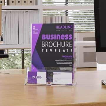 ZASIMO 2-Pack Acrylic Brochure Holder with Business Card Holder, 8.5"x 11", Clear Flyer Stands for Display, Ideal for Trade Show, Menu, Journals, Pamphlet, Magazine, Booklets, Literature