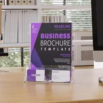 ZASIMO 2-Pack Acrylic Brochure Holder with Business Card Holder, 8.5"x 11", Clear Flyer Stands for Display, Ideal for Trade Show, Menu, Journals, Pamphlet, Magazine, Booklets, Literature