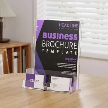 ZASIMO 2-Pack Acrylic Brochure Holder with Business Card Holder, 8.5"x 11", Clear Flyer Stands for Display, Ideal for Trade Show, Menu, Journals, Pamphlet, Magazine, Booklets, Literature