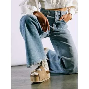 heelchic Platform Sandals Women, Chunky Platform Wedges with Arch Support, Double Buckle Slide Sandals Casual Open Toe Tan 8.5