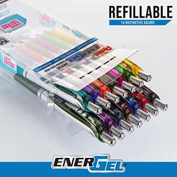 Pentel EnerGel RTX True Colors United (0.7mm) Medium Line, Assorted Ink, 14 Pack Box (BL77PC14MTCU)