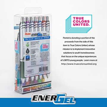 Pentel EnerGel RTX True Colors United (0.7mm) Medium Line, Assorted Ink, 14 Pack Box (BL77PC14MTCU)