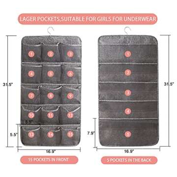 Enlarged Closet Hanging Bra Organizer with Rotating Metal Hanger, Dual Sided Wall Shelf Wardrobe Mes...