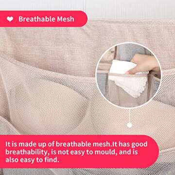 Enlarged Closet Hanging Bra Organizer with Rotating Metal Hanger, Dual Sided Wall Shelf Wardrobe Mesh Pockets Hanging Storage Bag for Bra Socks Underwear Underpants