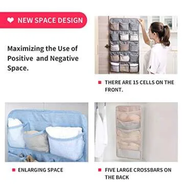 Enlarged Closet Hanging Bra Organizer with Rotating Metal Hanger, Dual Sided Wall Shelf Wardrobe Mesh Pockets Hanging Storage Bag for Bra Socks Underwear Underpants