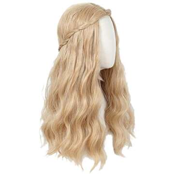 Linfairy 70S Long Blonde Wavy Hippie Wigs Halloween Cosplay Costume Wig for Women Party