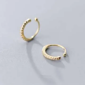 Fake Hoop Earrings CZ Cubic Zirconia Cartilage Earring 925 Sterling Silver Earings Ear Cuff Dainty Minimal Conch Piercing Non Pierced Ear Pods Clip on Earrings Jewelry for Women Gold