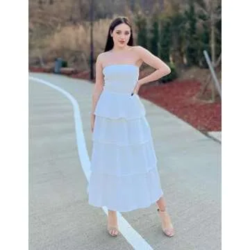 ZESICA Women’s Boho Strapless Maxi Dress for Summer