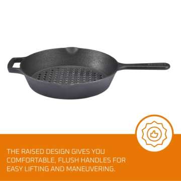 Bruntmor Pre-Seasoned Cast Iron Saute Fry Pan, Large Size, Dual Handles, Nonstick Surface, Induction...
