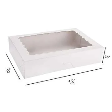 Tcoivs 30-Pack Bakery Boxes with Window, 12" x 8" x 2.5", Cookie Boxes, Auto-Popup Treat Boxes for P...