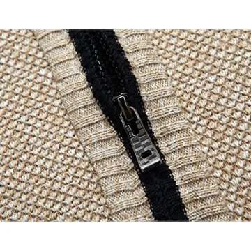 Yeokou Men's Slim Fit Zip Up Casual Knitted Cardigan Sweaters with Pockets (Medium, Khaki)