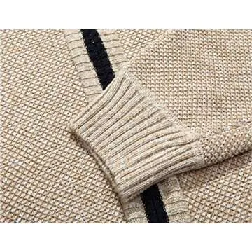 Yeokou Men's Slim Fit Zip Up Casual Knitted Cardigan Sweaters with Pockets (Medium, Khaki)