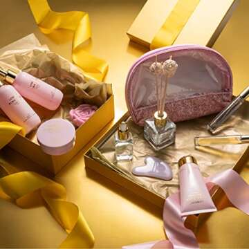 Valentines Day Pink Rose Relaxing Spa Gift Box Basket for Her with Perfume, Birthday Gifts For Women, Mothers Day Self Care Gift Boxes For Women, Mom, Sister, Best Friend - Unique Bath Set Gift Ideas