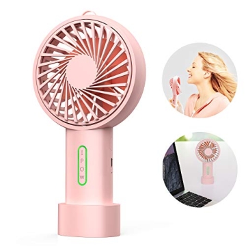 IPOW Mini Handheld Fan Personal Portable Fan 3 Speed Adjustable Angle Removable Base Lanyard USB Rec...