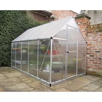 Canopia 6x10 Greenhouse Kit, Hobby Walk-In Twin-Wall UV Polycarbonate Heavy Duty Aluminum Frame, Lockable Door, Adjustable Roof Vent, Rain Gutters, Galvanized Steel Base, Mythos (Silver)