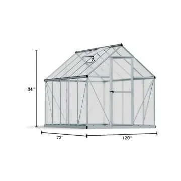 Canopia 6x10 Greenhouse Kit, Hobby Walk-In Twin-Wall UV Polycarbonate Heavy Duty Aluminum Frame, Lockable Door, Adjustable Roof Vent, Rain Gutters, Galvanized Steel Base, Mythos (Silver)
