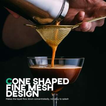 Homestia 3.3" Fine Mesh Strainer for Kitchen, 304 Stainless Steel, Cocktail Sieve, Food Sifters, Liquid Strainer Cup Strainer for Drinks, Tea, Coffee, Juice, Flour, Spice (Gold)