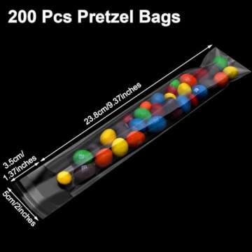 200 Pcs Thickened Pretzel Rod Bags - 2x10 Inches, Self Sealing Cellophane, Clear Individual Bags for Chocolate, Candies, Cookies
