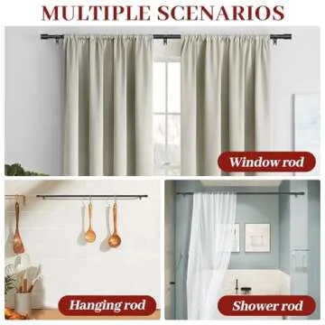 Kuianroll Heavy Duty Curtain Rods for Windows 48 to 84 Inch, 1 inch Diameter Long Curtain Rod with Brackets,Adjustable Black Curtain Rod for Living room,Bedroom(Black,30" to 90")