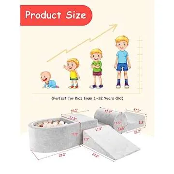 HOFISH 5-Piece Foam Playset for Toddler Children, Playset Designed Easy to Clean or Install, Children Indoor Active Climbing Crawling and Playing -(Balls NOT Included) Light Grey