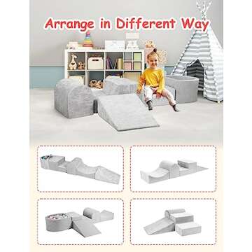 HOFISH 5-Piece Foam Playset for Toddler Children, Playset Designed Easy to Clean or Install, Children Indoor Active Climbing Crawling and Playing -(Balls NOT Included) Light Grey