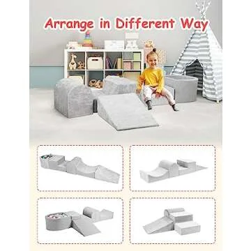 HOFISH 5-Piece Foam Playset for Toddler Children, Playset Designed Easy to Clean or Install, Children Indoor Active Climbing Crawling and Playing -(Balls NOT Included) Light Grey