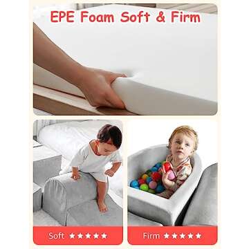 HOFISH 5-Piece Foam Playset for Toddler Children, Playset Designed Easy to Clean or Install, Children Indoor Active Climbing Crawling and Playing -(Balls NOT Included) Light Grey