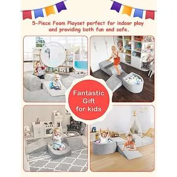 HOFISH 5-Piece Foam Playset for Toddler Children, Playset Designed Easy to Clean or Install, Children Indoor Active Climbing Crawling and Playing -(Balls NOT Included) Light Grey