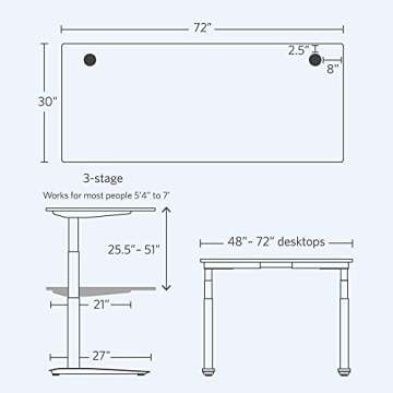 Fully Jarvis Standing Desk 72" x 30" Walnut Laminate Top - Electric Adjustable Desk Height from 25.5" to 51" with Memory Preset Controller (Rectangle, Alloy Frame)