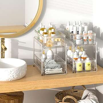 YOOMIDDA Bathroom Storage Organizer with Dividers, 2 Tier Multi-Purpose Kitchen Under Sink Organizers and Storage Slide-Out, Closet Organization, Kitchen Pantry Cabinet Medicine Bins