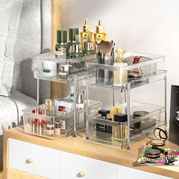 YOOMIDDA Bathroom Storage Organizer with Dividers, 2 Tier Multi-Purpose Kitchen Under Sink Organizers and Storage Slide-Out, Closet Organization, Kitchen Pantry Cabinet Medicine Bins