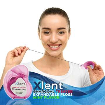 Expandable Dental Floss Treated with Activated Charcoal with Xylitol and Natural Plant Based Wax | M...