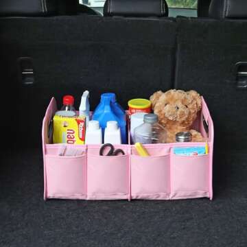 austoces Car Trunk Organizer and Storage Bin Small Essentials Collapsible Organization Accessories for SUV/Sedan Pink