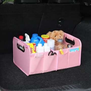 austoces Car Trunk Organizer and Storage Bin Small Essentials Collapsible Organization Accessories for SUV/Sedan Pink