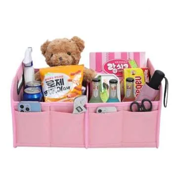 austoces Car Trunk Organizer and Storage Bin Small Essentials Collapsible Organization Accessories for SUV/Sedan Pink