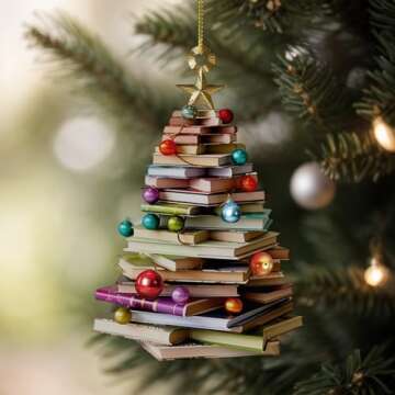 2 x Book Christmas Tree Ornament, 2D Flat Book Christmas Ornament, Book Lover Gift, Reading Book Ornament, Librarian Family Ornament, Library Book Store Ornament, 5inch (Not 3D Ornament) (Book)