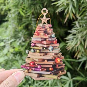 2 x Book Christmas Tree Ornament, 2D Flat Book Christmas Ornament, Book Lover Gift, Reading Book Ornament, Librarian Family Ornament, Library Book Store Ornament, 5inch (Not 3D Ornament) (Book)