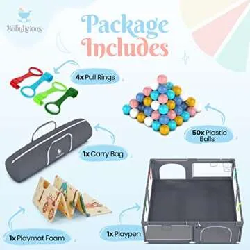 Baby Playpen with Full Play Mat for Babies and Toddlers - Cozy Play Yard with Gate, Fence, Game Balls & Carry Bag - Indoor or Outdoor - 72 x 60 Inch Play Area - Large Cuddlepen by Babylicious