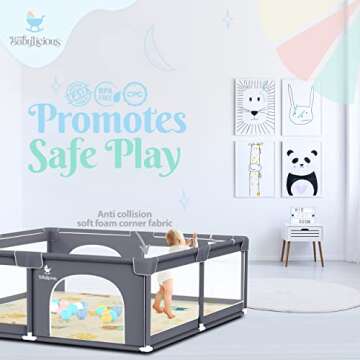 Baby Playpen with Full Play Mat for Babies and Toddlers - Cozy Play Yard with Gate, Fence, Game Balls & Carry Bag - Indoor or Outdoor - 72 x 60 Inch Play Area - Large Cuddlepen by Babylicious