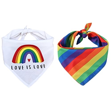 Tinsow 2 Pcs Dog Bandanas Gay Pride Rainbow Bandanas Cotton Handkerchiefs Party Supply Pet Bandana