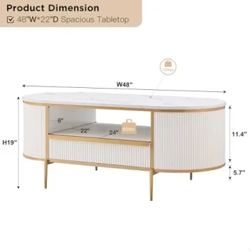 OKD Modern Luxury Coffee Table with Faux Marble Top