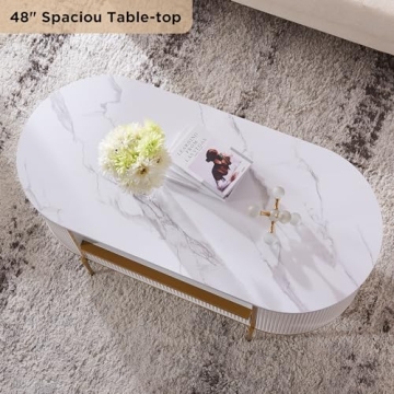 OKD Modern Luxury Coffee Table with Faux Marble Top