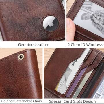 BULLCAPTAIN Slim Leather Wallet with AirTag Holder