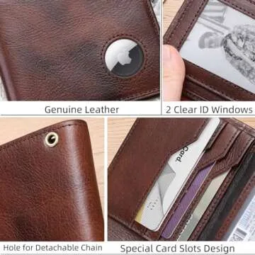 BULLCAPTAIN Slim Leather Wallet with AirTag Holder