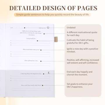 Utron Gratitude Journal, 5.5"x8.2" Journal with Prompts, Affirmation Journal with Pencil Socket, Undated Daily Gratitude Journal, Personal Organizers