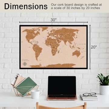 Push Pin Travel Map - Large 30" x 20" World Map Pin Board with Premium Push Pins made from Cork Board - Unique Custom Gift Idea for Travelers, Partner, Young Adults, and Parents