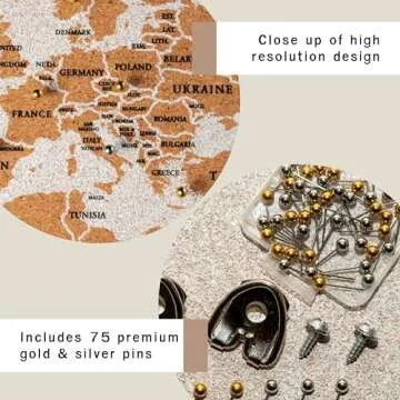 Push Pin Travel Map - Large 30" x 20" World Map Pin Board with Premium Push Pins made from Cork Board - Unique Custom Gift Idea for Travelers, Partner, Young Adults, and Parents