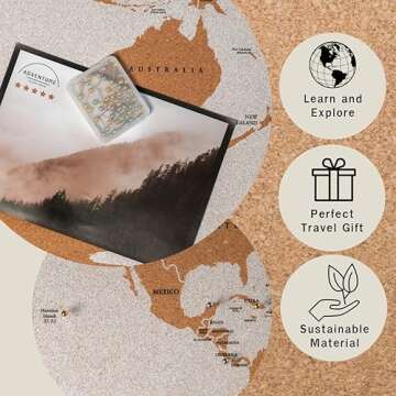 Push Pin Travel Map - Large 30" x 20" World Map Pin Board with Premium Push Pins made from Cork Board - Unique Custom Gift Idea for Travelers, Partner, Young Adults, and Parents