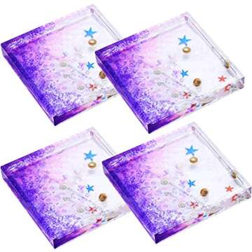 4 Pack Square Silicone Coaster Molds - Silicone Resin Mold, Clear Epoxy Molds for Casting with Resin, Concrete, Cement and Polymer Clay