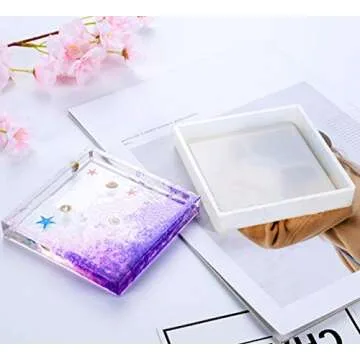 4 Pack Square Silicone Coaster Molds - Silicone Resin Mold, Clear Epoxy Molds for Casting with Resin, Concrete, Cement and Polymer Clay